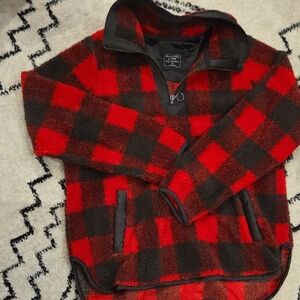 Abercrombie & Fitch Red and Black Zip Up Sweater